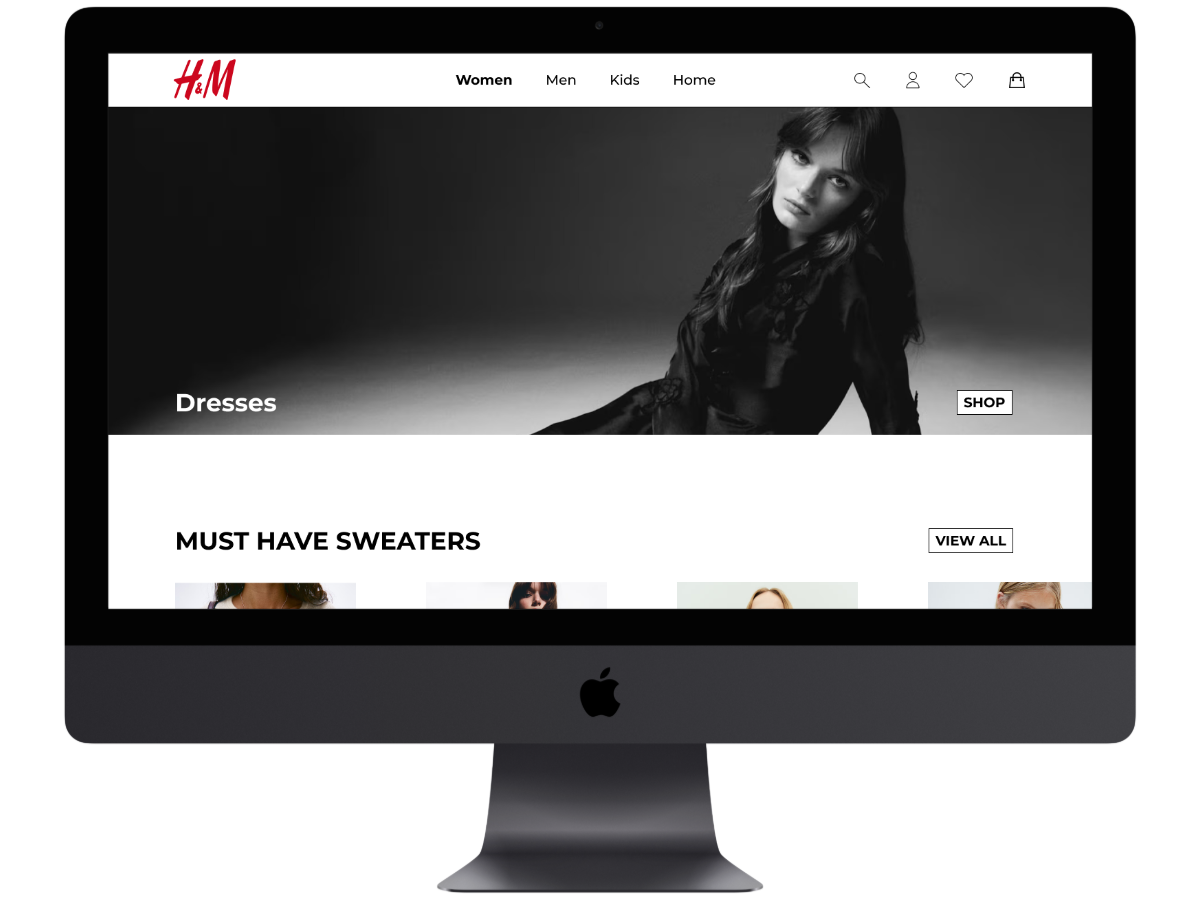Mockup of H&M desktop website redesign showing homepage
