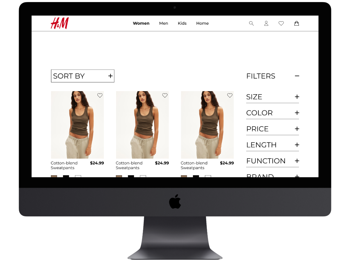 Mockup of H&M desktop website redesign showcasing clothing section