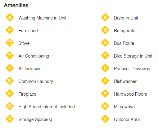 Old design of amenities icons with small, hard-to-read visuals