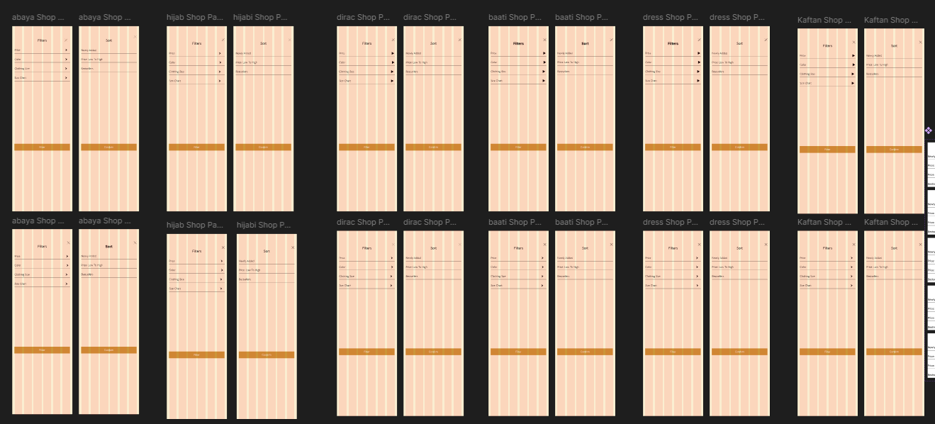 Barwaqo Fashion app displaying different filter pages for the clothing pages