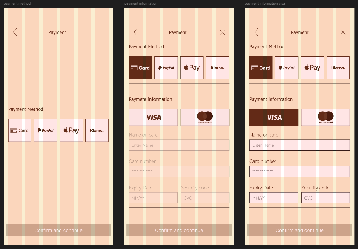 Barwaqo Fashion app payment method screens