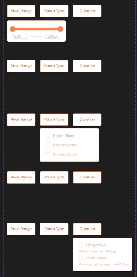 UI components for the filter buttons and it's process being displayed