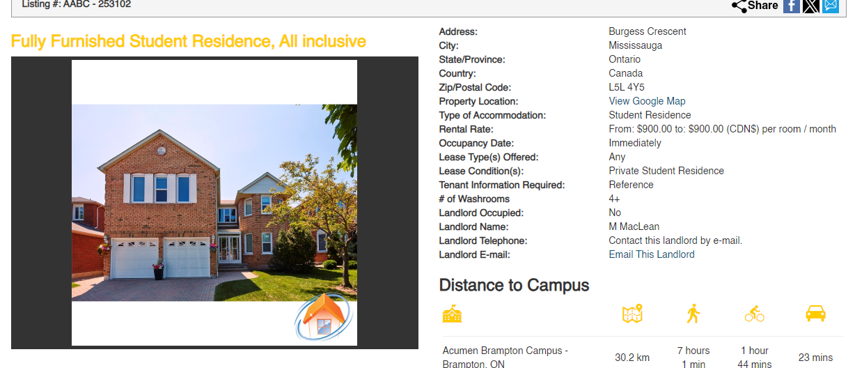 View of Places4Students app showcasing a certain residence