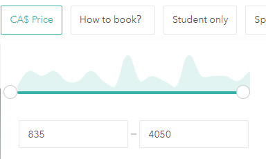 Price filter UI example from a housing search website