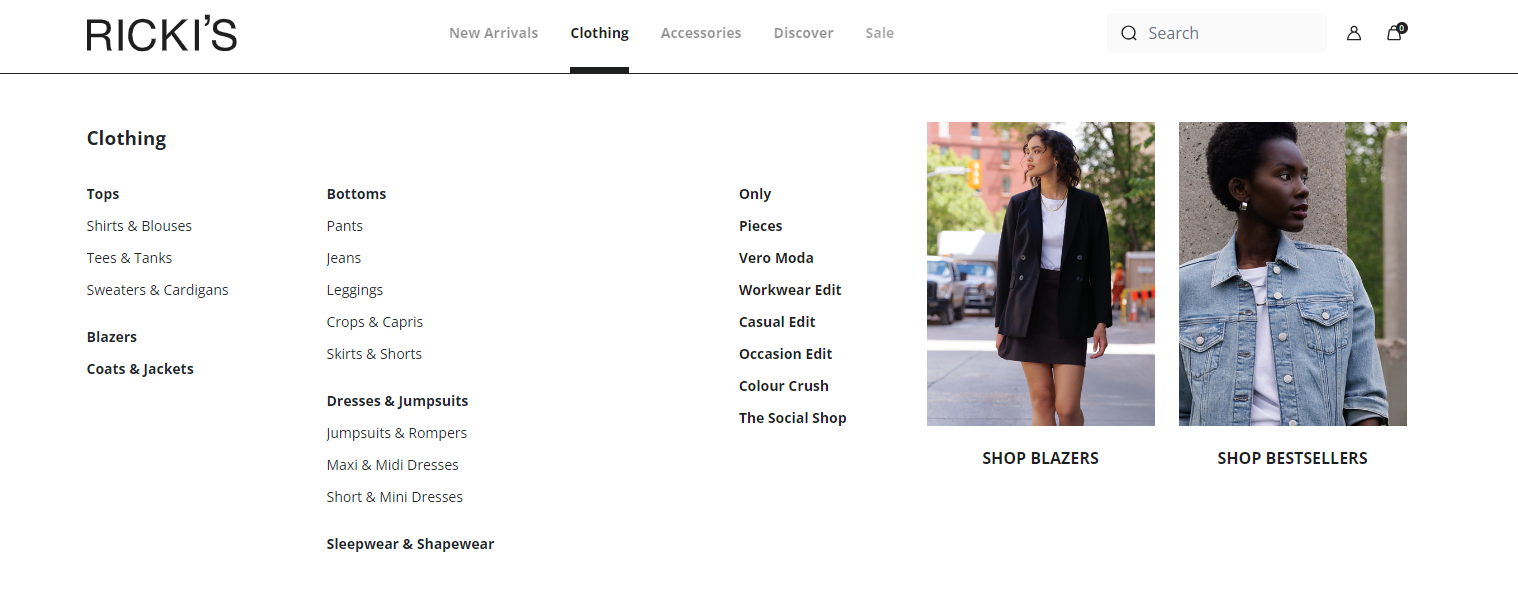 Screenshot of Ricki’s website navigation section